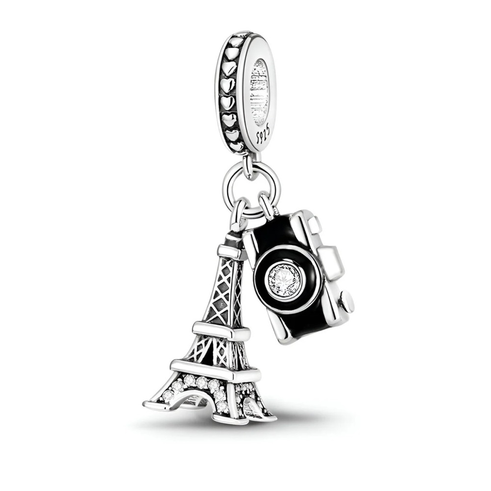 Sterling Silver Eiffel Tower & Camera Bracelet Charm